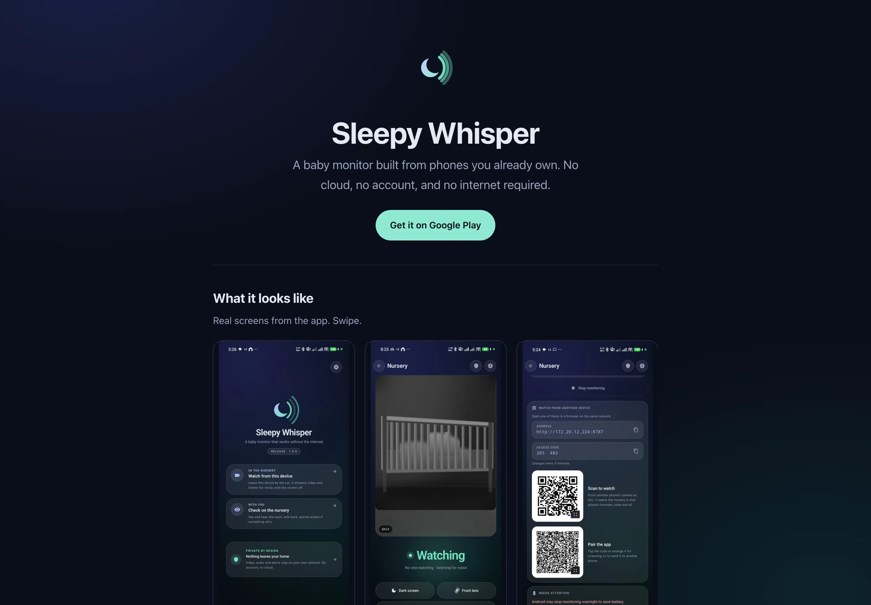 Sleepy Whisper website