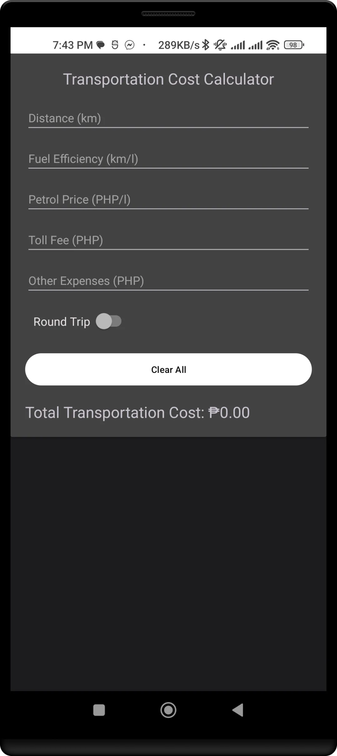 TranspoPh app screen 1